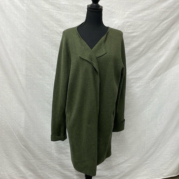 J Crew long cardigan wrap sweater in olive green, 100% cotton, size large - Picture 2 of 7